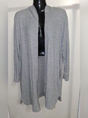 Xersion Light Gray Open-Front Hooded Cardigan Size Large